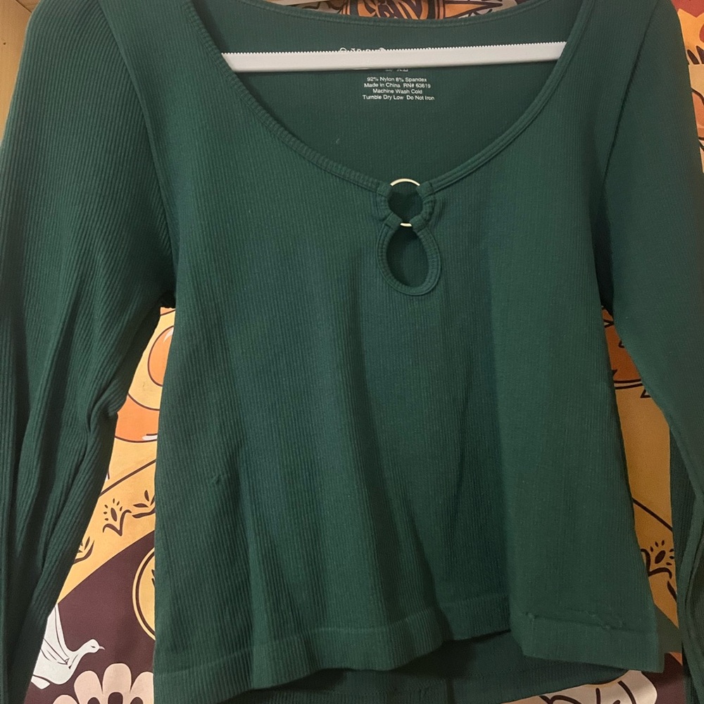 Green Ribbed Long Sleeve Top - Picture 1 of 3